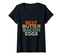 Womens Beef Butter Bacon Eggs Vintage Carnivore Retro BBBE V-Neck T-Shirt