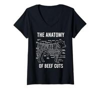 Women's Beef Cuts Diagram Butcher Chart Meat Anatomy V-Neck T-Shirt