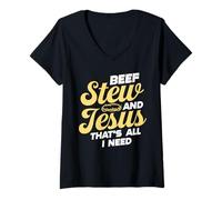 Womens Beef Stew and Jesus Design V-Neck T-Shirt