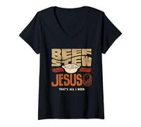 Women's Beef Stew Jesus Thats All I Need Meat Lover V-Neck T-Shirt