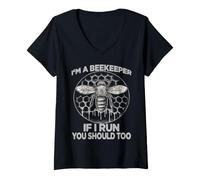 Women's Beekeeper bee Fan Honeycomb bee Motif Beekeeping V-Neck T-Shirt