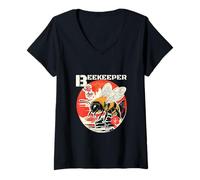 Womens Beekeeper Design - Y2K Honeybee with Japanese Vibe V-Neck T-Shirt