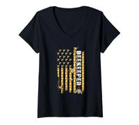 Womens Beekeeping American USA Flag Honeycomb Honey Bees Beekeeper V-Neck T-Shirt