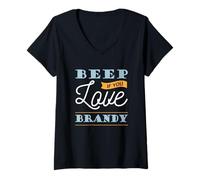Womens Beep If You Love Brandy Cute Slogan Message Phrase V-Neck T-Shirt