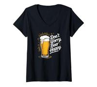 Womens Beer Happy Beer Lover Don't Worry Beer Happy Beer Drinker V-Neck T-Shirt