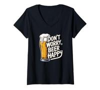 Womens Beer Happy Beer Lover Don't Worry Beer Happy Beer Drinker V-Neck T-Shirt