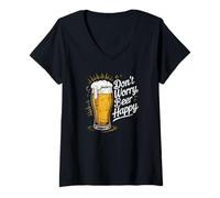 Womens Beer Happy Beer Lover Don't Worry Beer Happy Beer Drinker V-Neck T-Shirt