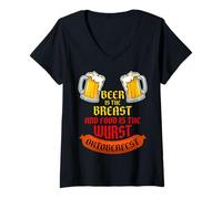 Womens Beer is The Breast Food is The Wurst. Oktoberfest Beer Funny V-Neck T-Shirt