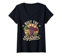Women's Beet the System Funny Gardening Retro Backyard Farming V-Neck T-Shirt