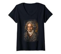 Women's Beethoven-Portrait Ludwig Van Beethoven Classical Music V-Neck T-Shirt