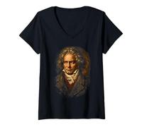Women's Beethoven-Portrait Ludwig Van Beethoven Classical Music V-Neck T-Shirt