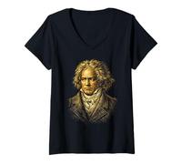 Women's Beethoven-Portrait Ludwig Van Beethoven Classical Music V-Neck T-Shirt