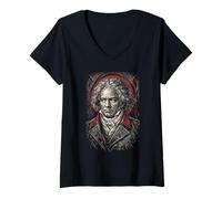 Women's Beethoven-Portrait Ludwig Van Beethoven Classical Music V-Neck T-Shirt