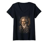 Women's Beethoven-Portrait Ludwig Van Beethoven Classical Music V-Neck T-Shirt