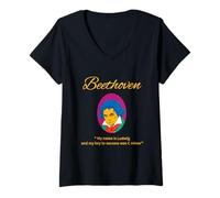 Womens Beethoven's Retro Portrait with Hilarious Pun V-Neck T-Shirt