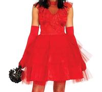 Women's Beetle Bride 80s Halloween Costume Red Wedding Dress 80s Prom Tulle Dress For Women Dead Bride Halloween Gothic Costumes (Red, 00)