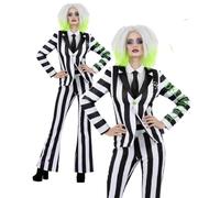 Womens Beetlejuice Costume Adults Halloween Ladies Fancy Dress Official