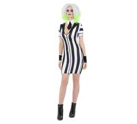 Official Ladies Beetlejuice Black & White Shirt Dress Horror Halloween Costume