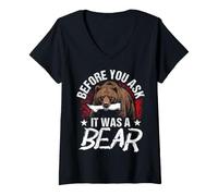 Women's Before You Ask IT was A Bear Funny Animal V-Neck T-Shirt