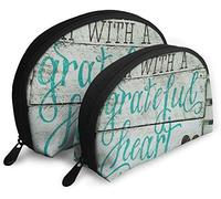Womens Begin Each Day with A Grateful Heart Travel Cosmetic Bags Waterproof 2PC Makeup Clutch Pouch Cosmetic and Toiletries Organizer Bag Portable Travel Toiletry Pouch Girls