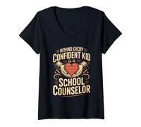 Women's Behind Every Confident Kid is a School Counselor V-Neck T-Shirt