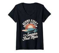 Womens Behind Every Great Captain Is A Smarter First Mate Boat V-Neck T-Shirt