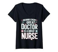 Womens Behind Every Great Doctor is A Great Nurse V-Neck T-Shirt