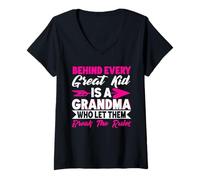 Womens Behind Every Great Kid is A Grandma Who Let Them Break Rules V-Neck T-Shirt