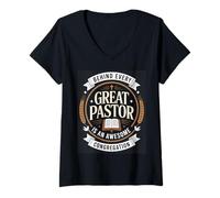 Womens Behind Every Great Pastor Is An Awesome Congregation Jesus V-Neck T-Shirt