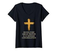 Womens Behind Every Great Pastor Is An Awesome Congregation Jesus V-Neck T-Shirt