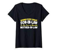 Womens Behind Every Great Son-In-Law Is An Greater Mother-In-Law V-Neck T-Shirt