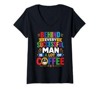 Women's Behind Every Successful Man is A Lot of Coffee V-Neck T-Shirt