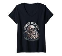 Womens Behind The Wall of Sleep Skeleton Skull Art V-Neck T-Shirt