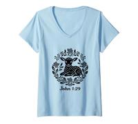 Women's Behold the Lamb John 1:29 Christian Faith Scripture Shirt V-Neck T-Shirt