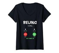 Women's Beijing is Calling and I Must Go China Traveling V-Neck T-Shirt