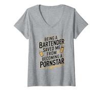 Womens Being a Bartender Saved Me from Becoming a Pornstar V-Neck T-Shirt