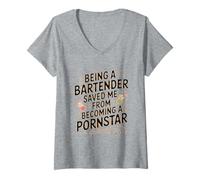 Womens Being a Bartender Saved Me from Becoming a Pornstar V-Neck T-Shirt