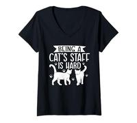Women's Being A Cat's Staff is Hard Cat Lover Kittens V-Neck T-Shirt