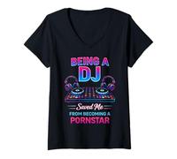 Women's Being A DJ Saved Me from Funny Disc Jockey Music Player Dad V-Neck T-Shirt