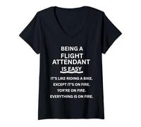Women's Being a Flight Attendant is Easy Funny Saying Humor V-Neck T-Shirt