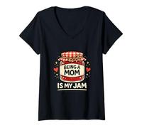 Women's Being A Mom is My Jam Funny Cute Pun Playful Mothers Day V-Neck T-Shirt