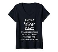 Women's Being a School Nurse is Easy Funny Saying Humor V-Neck T-Shirt