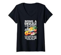 Women's Being A Ukulele Player is Easy Funny Musician Quote V-Neck T-Shirt