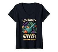 Women's Being A Witch Medicine Plant Herb Pharma Healing Herbalist V-Neck T-Shirt