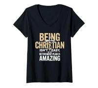 Womens Being Christian Isn't Easy But The Retirement Plan Amazing V-Neck T-Shirt