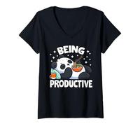 Women's Being Productive Panda Bear V-Neck T-Shirt