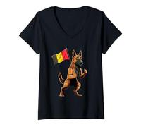 Womens Belgian Malinois Belgium Flag V-Neck T-Shirt
