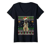 Womens Belgian Malinois Dog Ugly Christmas Sweaters Holiday Xmas V-Neck T-Shirt
