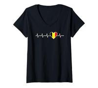 Womens Belgium Heartbeat Design Belgian Flag Heart Belgian Identity V-Neck T-Shirt