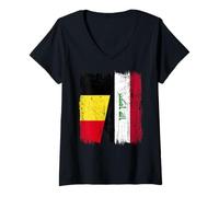 Womens Belgium Iraq Half Flag Belgian Iraqi Jersey V-Neck T-Shirt